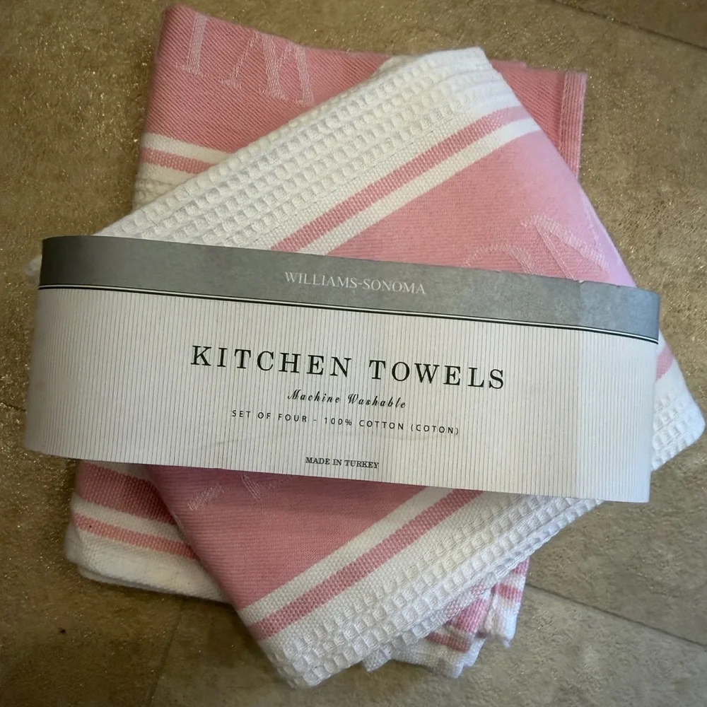 Le Jacquard Francais & Williams Sonoma Tea Towels Kitchen Pink & White